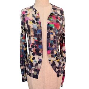akris punto cardigan silk cashmere blend multi color abstract pattern size 8